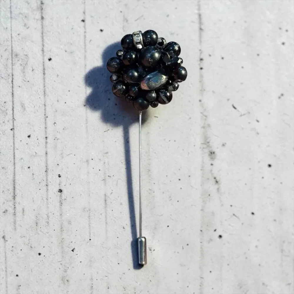 Black Bead Cluster Stick Pin Handmade From Vintage Earring Goth Victorian